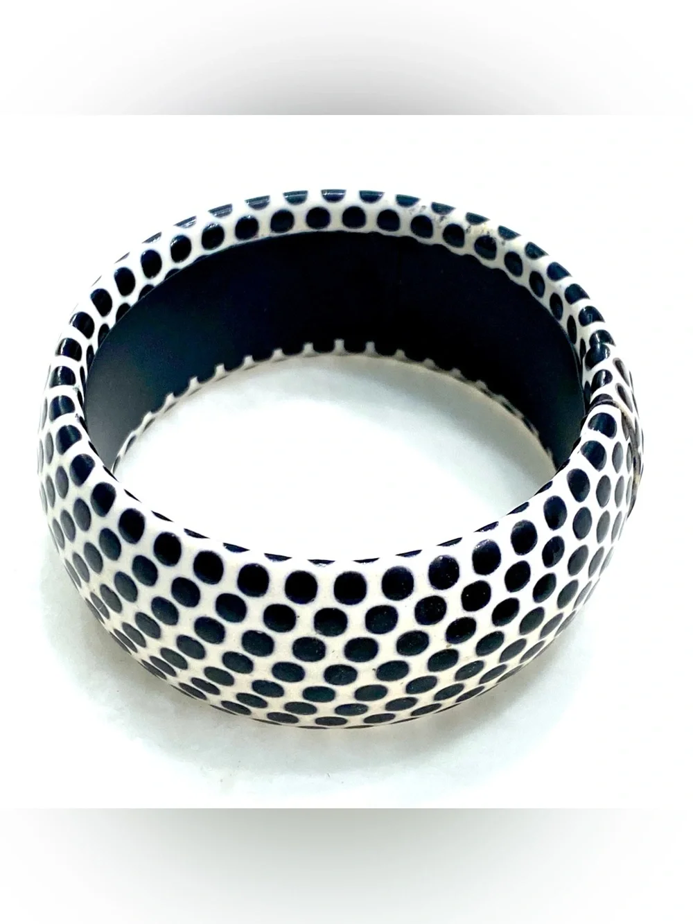 Vintage Chunky Polka Dot Bangle Bracelet Set 2pc Black White Graphic Stackable